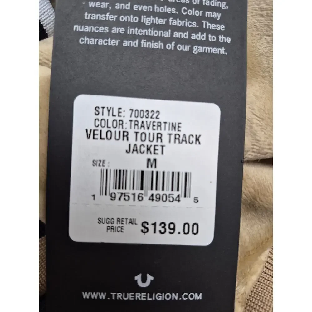 NWT True Religion Velour Tour Track Jacket Gold w/ Knit Trim Mens Sz M $139
